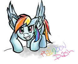 Size: 616x508 | Tagged: safe, artist:pinapplekid, rainbow dash, pegasus, pony, female, mare, simple background, smiling, solo, spread wings, white background, wings