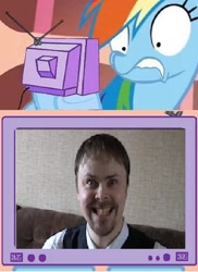 Size: 590x812 | Tagged: safe, rainbow dash, human, ashens, exploitable meme, meme, obligatory pony, rapeface, tv meme