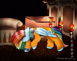 Size: 2500x2000 | Tagged: safe, artist:emanuelaa, derpibooru import, rainbow dash, pegasus, pony, clothes, courtroom, crying, prison outfit, prisoner rd, sad, solo