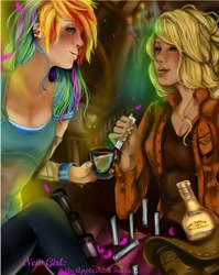 Size: 782x980 | Tagged: safe, artist:rayna-crazy, derpibooru import, applejack, rainbow dash, human, alcohol, drink, fanfic, humanized