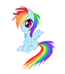 Size: 770x885 | Tagged: safe, artist:shacklefunk, rainbow dash, pegasus, pony, blank flank, female, filly, simple background, sitting, solo, spread wings, white background, wings