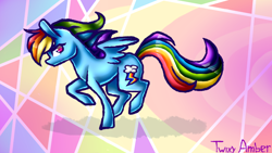 Size: 816x460 | Tagged: safe, artist:twixyamber, derpibooru import, rainbow dash, pegasus, pony, abstract background, running, solo