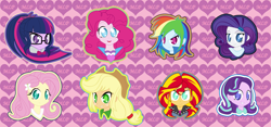 Size: 4755x2221 | Tagged: safe, artist:wr0, derpibooru import, applejack, fluttershy, pinkie pie, rainbow dash, rarity, sci-twi, starlight glimmer, sunset shimmer, twilight sparkle, equestria girls, absurd resolution, beautiful, cute, equestria girls-ified, humane five, humane seven, humane six, looking at you, mane six, smiling