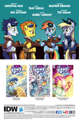 Size: 994x1528 | Tagged: safe, artist:tonyfleecs, derpibooru import, idw, derpy hooves, fluttershy, rainbow dash, soarin', spitfire, pegasus, pony, spoiler:comic, spoiler:comicff36, backwards cutie mark, bomber jacket, female, mailmare, mare, preview