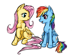 Size: 1024x741 | Tagged: safe, artist:moenkin, fluttershy, rainbow dash, pegasus, pony, duo, simple background, smiling, transparent background, unshorn fetlocks