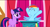 Size: 1360x730 | Tagged: safe, derpibooru import, screencap, rainbow dash, twilight sparkle, unicorn twilight, pegasus, pony, unicorn, applebuck season, duo, eyes closed, female, happy, mare, smiling, spread wings, town hall