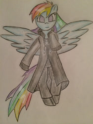 Size: 675x900 | Tagged: safe, artist:rayodragon, rainbow dash, pegasus, pony, black coat, colored pencil drawing, kingdom hearts, nobody, solo, traditional art