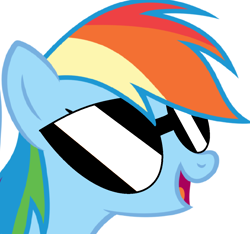 Size: 1142x1070 | Tagged: safe, artist:ra1nb0wk1tty, derpibooru import, rainbow dash, pegasus, pony, female, mare, open mouth, simple background, smiling, solo, sunglasses, white background