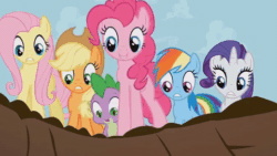 Size: 480x270 | Tagged: safe, derpibooru import, screencap, applejack, fluttershy, pinkie pie, rainbow dash, rarity, spike, dragon, earth pony, pegasus, pony, unicorn, princess twilight sparkle (episode), varying degrees of want