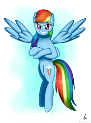 Size: 2000x2700 | Tagged: safe, artist:truffle shine, derpibooru import, rainbow dash, pegasus, pony, flying, signature, solo, wings