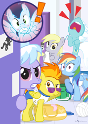Size: 960x1350 | Tagged: safe, artist:dm29, cloudchaser, derpy hooves, fleetfoot, rainbow dash, soarin', spitfire, pegasus, pony, angry, caught, door, locker room, screaming, shower, steam, sunglasses, this will end in pain, towel, volleyball, we don't normally wear clothes, wonderbolts