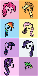 Size: 1000x2000 | Tagged: safe, artist:wellfugzee, derpibooru exclusive, derpibooru import, applejack, fluttershy, pinkie pie, rainbow dash, rarity, spike, starlight glimmer, twilight sparkle, dragon, earth pony, pegasus, pony, unicorn, face, facial expressions, mane seven, mane six, simple background