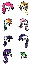 Size: 1000x2000 | Tagged: safe, artist:wellfugzee, derpibooru exclusive, derpibooru import, applejack, fluttershy, pinkie pie, rainbow dash, rarity, spike, starlight glimmer, twilight sparkle, dragon, earth pony, pegasus, pony, unicorn, face, facial expressions, mane seven, mane six, simple background, transparent background