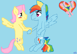 Size: 704x495 | Tagged: safe, artist:fifthcru5ader, butterscotch, fluttershy, rainbow blitz, rainbow dash, pegasus, pony, butterblitz, flying, gay, male, rule 63, shipping