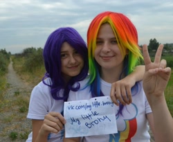 Size: 1248x1024 | Tagged: safe, rainbow dash, rarity, human, cosplay, irl, irl human, my little brony, photo