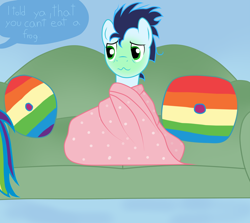 Size: 1024x913 | Tagged: safe, artist:rulette, rainbow dash, soarin', pegasus, pony, female, male, pillow, shipping, sick, soarindash, straight