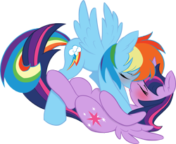 Size: 3559x2917 | Tagged: safe, artist:ambris, artist:barrfind, rainbow dash, twilight sparkle, twilight sparkle (alicorn), alicorn, pegasus, pony, blushing, female, holding, kissing, lesbian, mare, shipping, simple background, transparent background, twidash