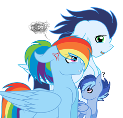 Size: 1608x1544 | Tagged: safe, artist:cindybelle, derpibooru import, rainbow dash, soarin', oc, pegasus, pony, alternate hairstyle, male, offspring, parent:rainbow dash, parent:soarin', parents:soarindash, pregnant, shipping, soarindash, straight