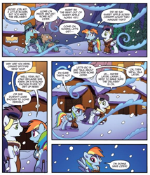 Size: 582x681 | Tagged: safe, artist:tonyfleecs, derpibooru import, idw, rainbow dash, soarin', pegasus, pony, spoiler:comic, spoiler:comicff36, bomber jacket, breaking the fourth wall, clothes, goggles, jacket, jett glider, mt. overhoot outpost, plot, snow, split flap, that pony sure does love cider