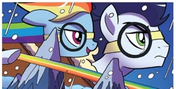 Size: 946x475 | Tagged: safe, artist:tonyfleecs, derpibooru import, idw, rainbow dash, soarin', pegasus, pony, spoiler:comic, spoiler:comicff36, goggles