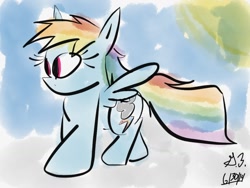 Size: 1024x768 | Tagged: safe, artist:yougonna, rainbow dash, pegasus, pony, female, mare, simple background, solo