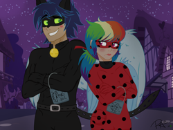 Size: 2048x1536 | Tagged: safe, artist:pimpartist101, derpibooru import, rainbow dash, soarin', human, crossover, humanized, kiss mark, ladynoir, lipstick, male, miraculous ladybug, shipping, soarindash, straight