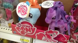 Size: 2592x1456 | Tagged: safe, derpibooru import, pinkie pie, rainbow dash, twilight sparkle, funrise, irl, mini, official, photo, plushie, target (store)