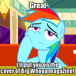 Size: 501x501 | Tagged: safe, derpibooru import, edit, edited edit, edited screencap, screencap, rainbow dash, pegasus, pony, the saddle row review, bored, futurama, image macro, meme, reaction image, solo