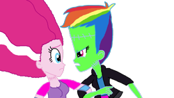 Size: 1191x670 | Tagged: safe, artist:ktd1993, derpibooru import, pinkie pie, rainbow dash, equestria girls, alternate hairstyle, beehive hairdo, bride of frankenstein, female, frankenstein's monster, lesbian, pinkiedash, shipping