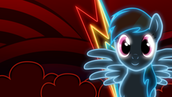 Size: 1920x1080 | Tagged: safe, artist:allicornuk, rainbow dash, pegasus, pony, neon, solo, wallpaper