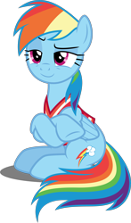 Size: 3000x5115 | Tagged: safe, artist:dashiesparkle, derpibooru import, rainbow dash, pegasus, pony, buckball season, .svg available, absurd resolution, clothes, crossed hooves, raised eyebrow, simple background, sitting, solo, transparent background, vector