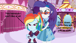 Size: 1600x908 | Tagged: safe, artist:adamlhumphreys, artist:anonimowybrony, artist:limedazzle, artist:themexicanpunisher, derpibooru import, rainbow dash, rarity, equestria girls, alternate hairstyle, bracelet, carousel boutique, clothes, crossed arms, crystal prep academy, crystal prep academy uniform, crystal prep shadowbolts, dialogue, glasses, jewelry, mirror, rarity's glasses, school uniform