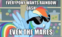 Size: 500x293 | Tagged: safe, screencap, rainbow dash, pegasus, pony, exploitable meme, meme, memegenerator, solo, sunglasses