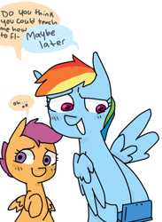 Size: 478x654 | Tagged: safe, artist:meowing-ghost, rainbow dash, scootaloo, pegasus, pony, 3ds, flying lesson