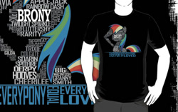 Size: 556x350 | Tagged: safe, artist:northerndash, rainbow dash, pegasus, pony, brony, clothes, merchandise, redbubble, shirt, solo, text, typography