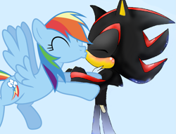 Size: 1107x845 | Tagged: artist needed, safe, rainbow dash, pegasus, pony, crossover, crossover shipping, kissing, radical, shadow the hedgehog, shipping, sonic the hedgehog (series)