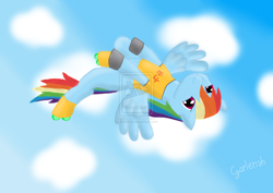 Size: 1600x1131 | Tagged: safe, artist:gorlenah, rainbow dash, pegasus, pony, beat, cosplay, crossover, flying, jet set radio, solo, watermark