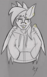 Size: 2025x3343 | Tagged: safe, artist:wingedthoughts, derpibooru import, rainbow dash, pegasus, pony, clothes, ear piercing, hoodie, nose piercing, piercing, punk, solo, tongue out, tongue piercing, traditional art, wing piercing