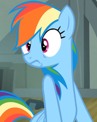 Size: 846x1057 | Tagged: safe, screencap, rainbow dash, pegasus, pony, daring don't, blue coat, female, mare, multicolored mane, solo