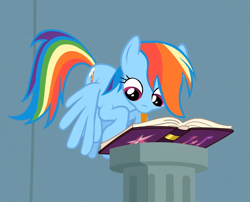 Size: 1073x865 | Tagged: safe, screencap, rainbow dash, pegasus, pony, daring don't, cute, dashabetes, diary, female, flying, mare, mouth hold, solo, writing