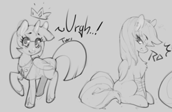 Size: 1280x834 | Tagged: safe, artist:hallogreen, rainbow dash, twilight sparkle, twilight sparkle (alicorn), alicorn, pegasus, pony, bandage, chest fluff, crown, female, grayscale, jewelry, looking at you, mare, monochrome, raised leg, regalia