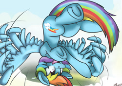 Size: 900x636 | Tagged: safe, artist:mistydash, rainbow dash, pegasus, pony, cute, dashabetes, flying, happy, solo, underhoof, upside down