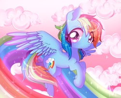 Size: 991x807 | Tagged: safe, artist:siukii, artist:suzuii, rainbow dash, pegasus, pony, collaboration, flying, rainbow trail, scrunchy face, solo