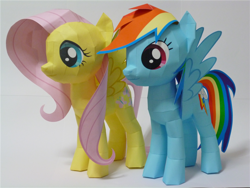 Size: 1080x810 | Tagged: safe, artist:robi, fluttershy, rainbow dash, pegasus, pony, papercraft, pixiv