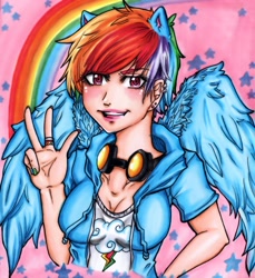 Size: 936x1024 | Tagged: safe, artist:cute-chibimonsterz, rainbow dash, human, eared humanization, humanized, nail polish, solo, winged humanization