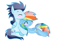 Size: 1024x661 | Tagged: safe, artist:sparkle-bliss, rainbow dash, soarin', pegasus, pony, backwards cutie mark, blushing, cuddling, cute, eyes closed, female, happy, hug, lying, male, shipping, simple background, smiling, snuggling, soarindash, straight, transparent background