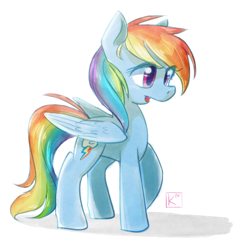 Size: 600x621 | Tagged: safe, artist:radioactive-k, rainbow dash, pegasus, pony, blue coat, female, mare, multicolored mane, simple background, solo, white background, wings