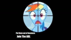 Size: 1280x720 | Tagged: safe, rainbow dash, pegasus, pony, anti-brony, crosshair, gun, needs more jpeg, obvious troll, op has failed to start shit, op is a cuck, op is trying to start shit, rifle, scope, sniper rifle, weapon