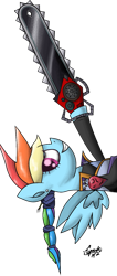 Size: 651x1538 | Tagged: safe, artist:zsparkonequus, rainbow dash, pegasus, pony, chainsaw, cosplay, crossover, edgar, final fantasy vi, smiling, solo