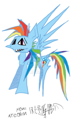 Size: 1024x1820 | Tagged: safe, artist:wrenkl, rainbow dash, pegasus, pony, blue coat, female, mare, multicolored mane, solo, wat